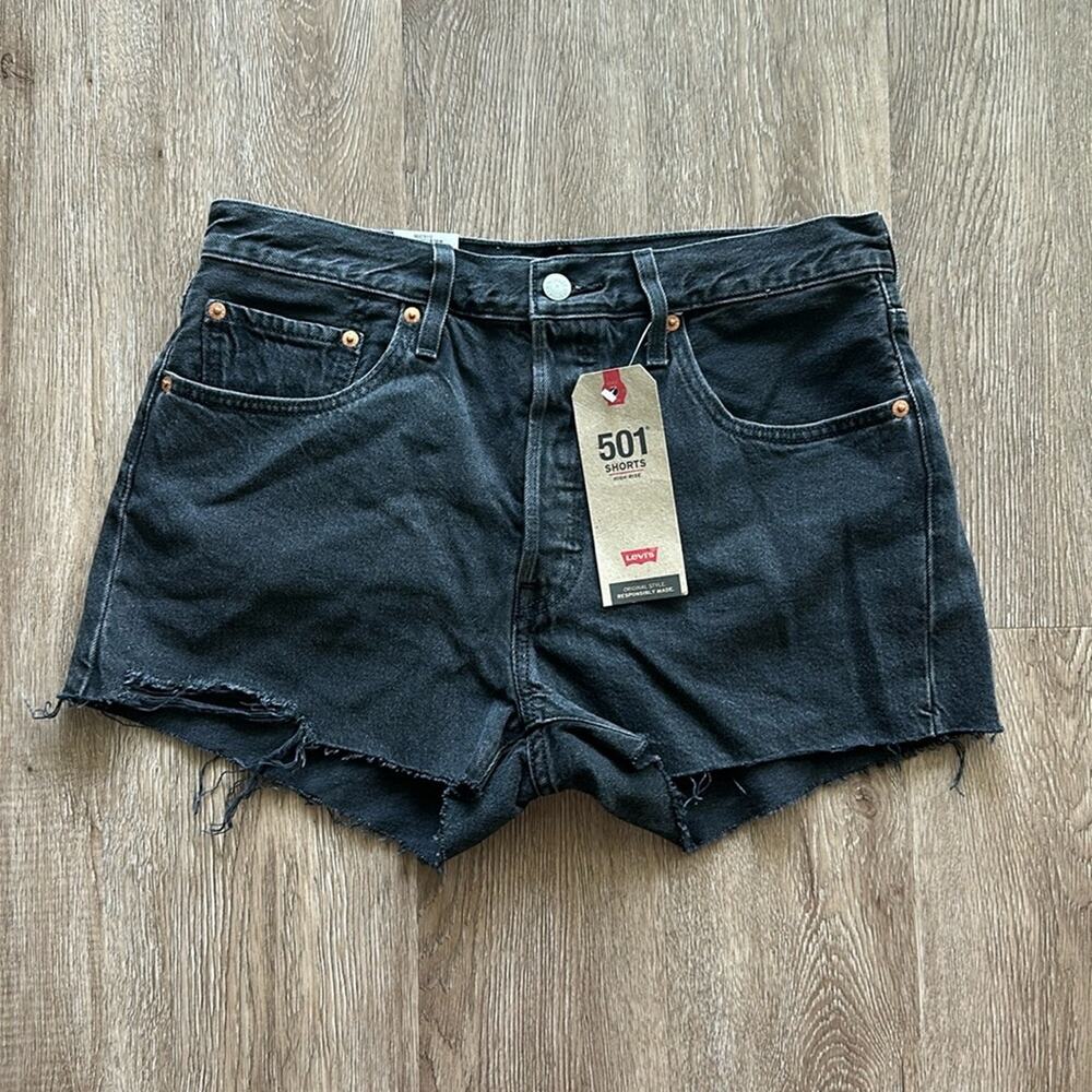 NWT Levi's 501 Original Fit High Rise Denim Shorts‎ Black 30 Cut Off Western